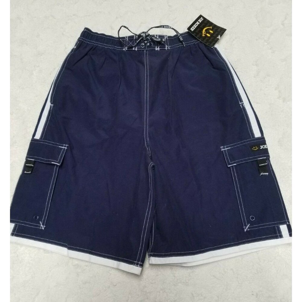 Joe Boxer Mens Swim Cargo Shorts Size 14/16 Four-Eyelet Lacing Denim Blue New